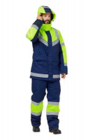 Костюм рабочий мужской зимний "Илион",куртка/брюки, сигнальный, цвет неоновый/синий