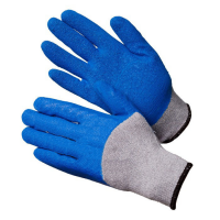 Перчатки хлопчатобумажные со вспененным покрытием, 3/4 облив, серые с синим