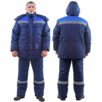 Костюм БУРАН утепленный, куртка/полукомбинезон, темно-синий/василек, ткань грета