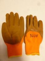 Перчатки утепленные со вспененным покрытием, 3/4 облив, оранжевые с коричневым
