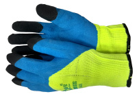 Перчатки акриловые 3/4 двойной облив пальцев, утепленные, лимон/синий/черный