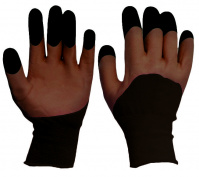 Перчатки нейлон с полимерным покрытием 3/4, двойной облив пальцев, коричневые с черным